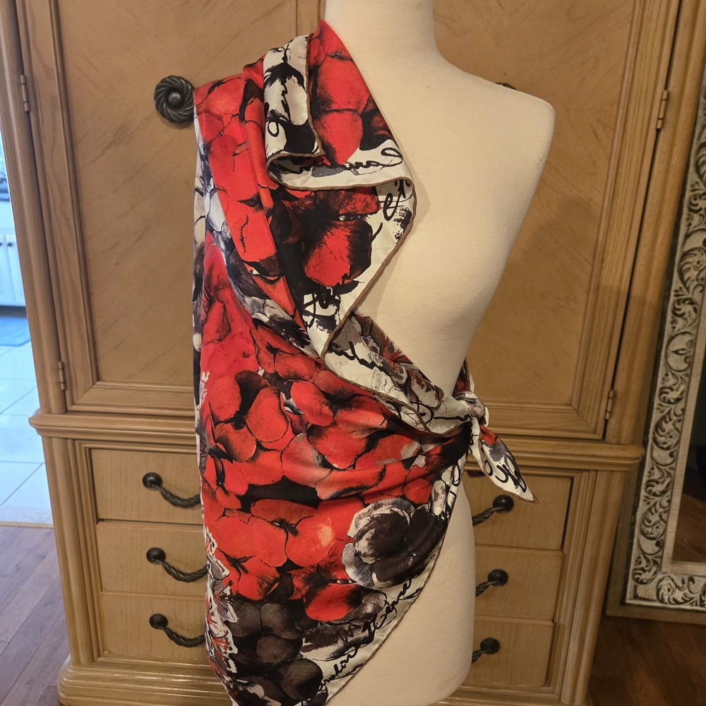 Carolina Herrera Red and Black Floral Wrap